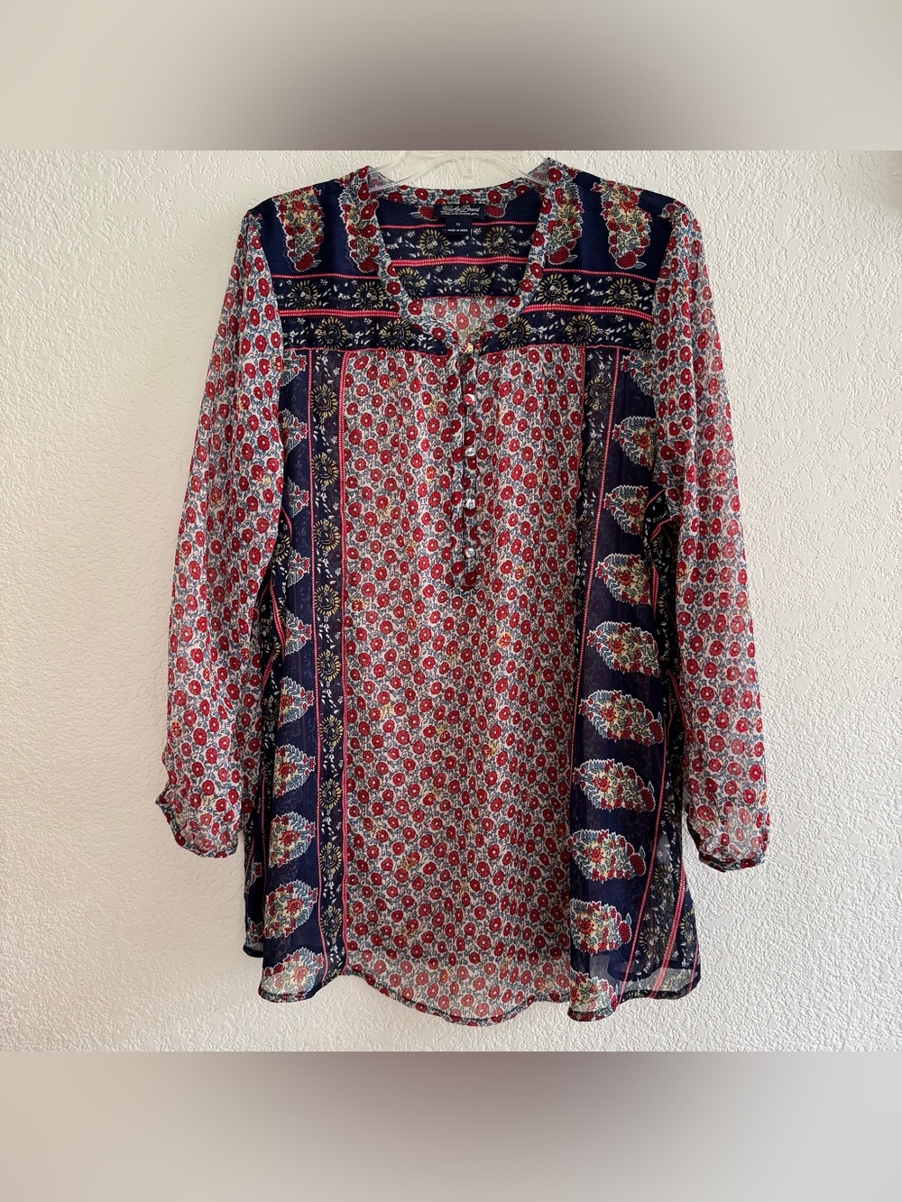 Lucky Brand Navy Red Floral Boho Tunic